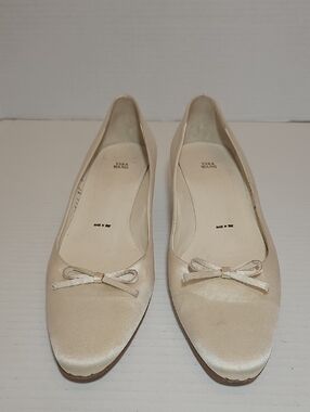 Vera Wang Champagne Satin Ballet Flats with Bow Trim